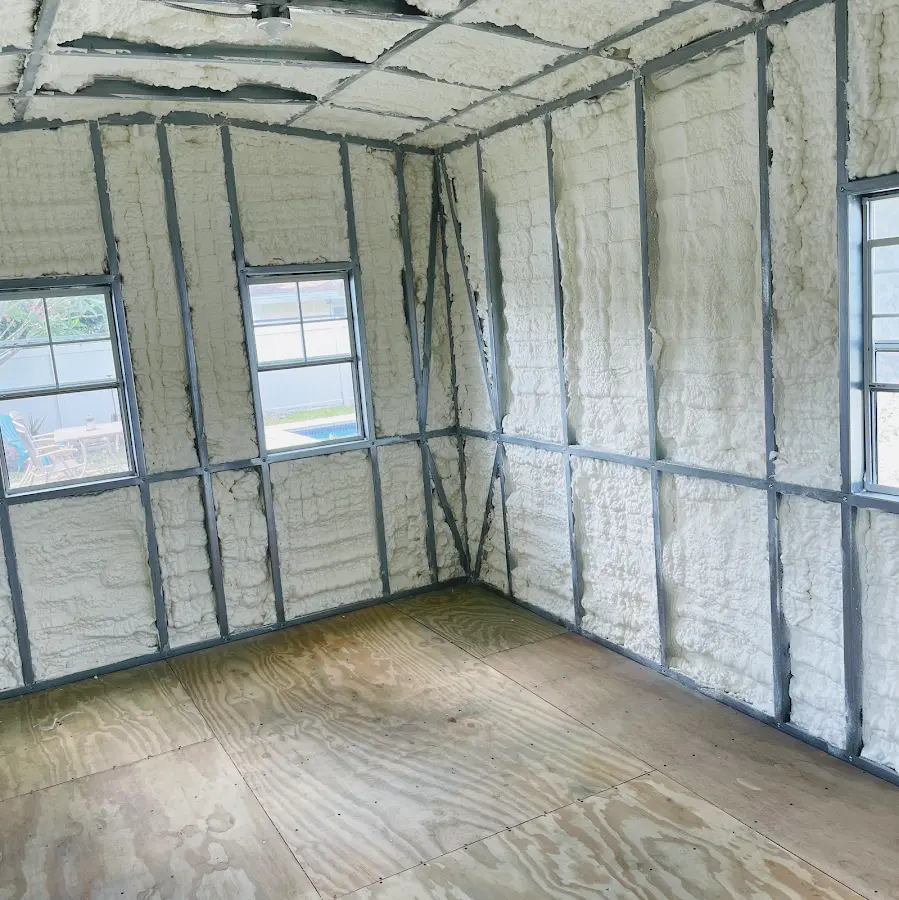 Closed-cell spray foam insulation applied to wall cavities in a residential project in Pleasant Hill